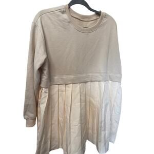 Pleated Sweatshirt Dress Crew Neck Long Sleeve Pullover Dress M